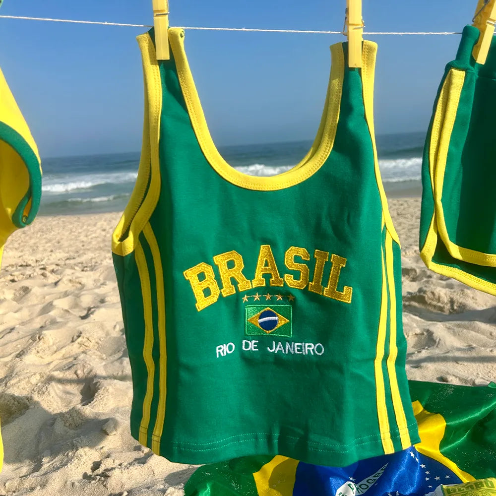 Camisa Regata Cropped Bordada