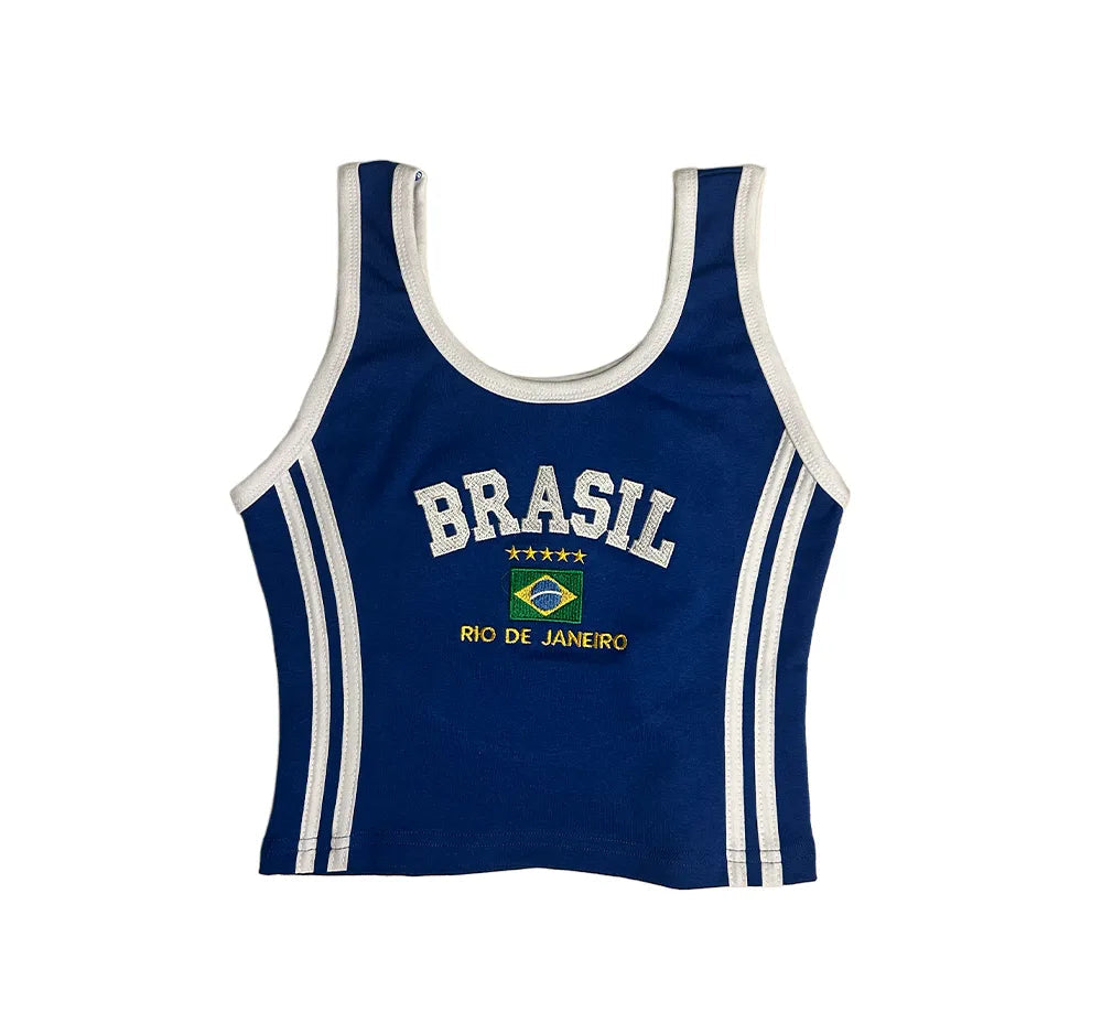 Camisa Regata Cropped Bordada