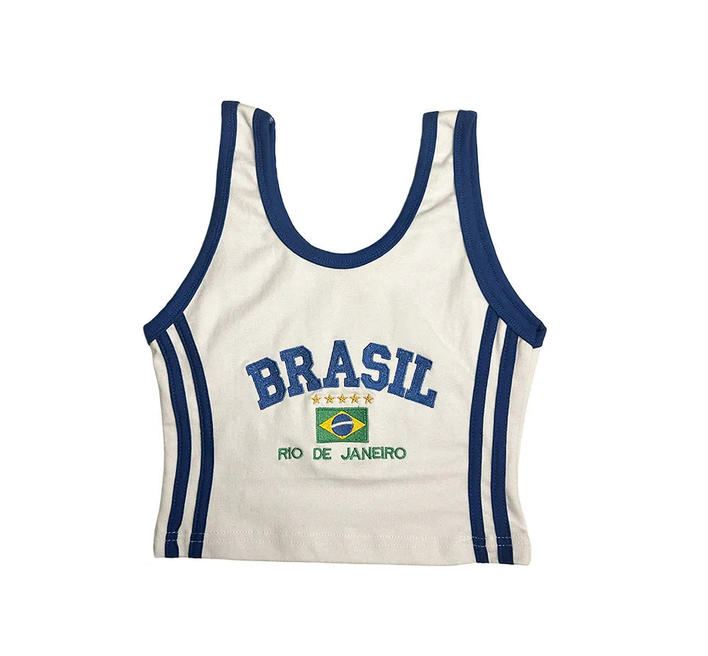 Camisa Regata Cropped Bordada