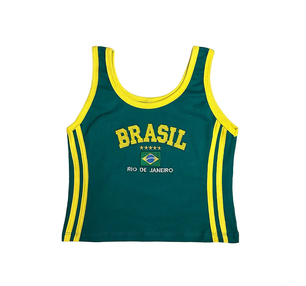 Camisa Regata Cropped Bordada