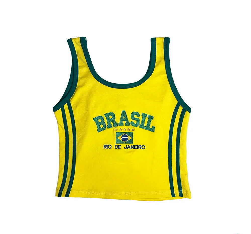 Camisa Regata Cropped Bordada