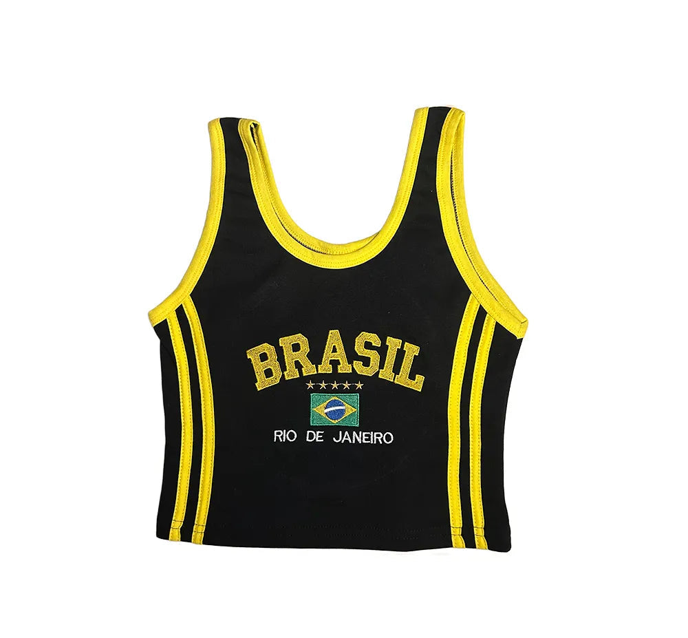 Camisa Regata Cropped Bordada